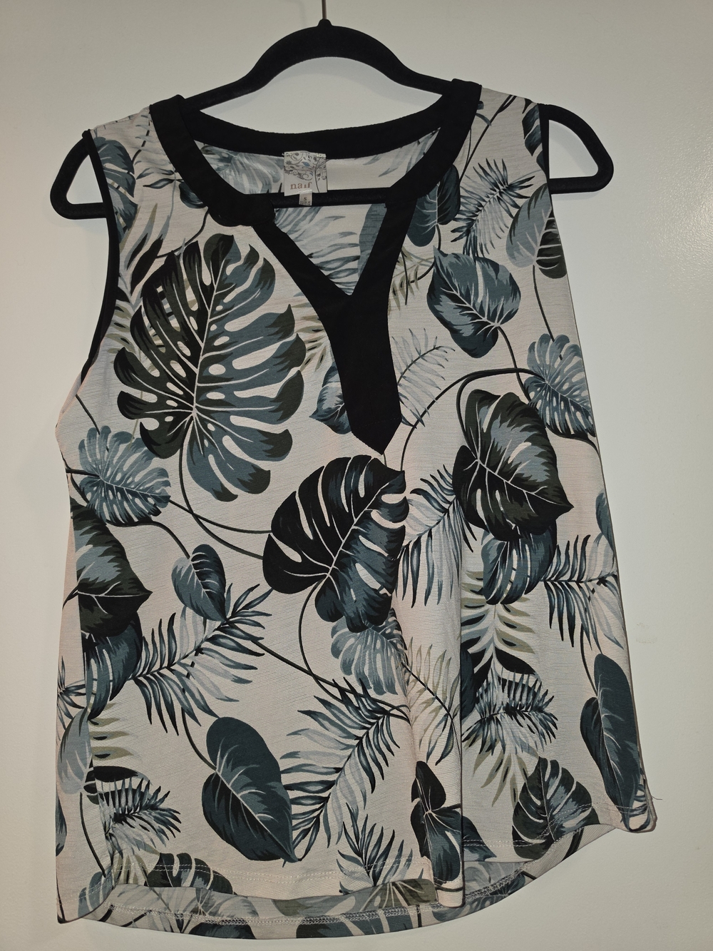 Tropical Leaf Print Tank with Black Trim